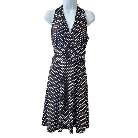 RONNI NICOLE Vtg 90s Retro Marilyn Brown Polka Dot Halter Fit and Flare 8 Petite - Picture 1 of 9